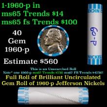 BU Shotgun Jefferson 5c roll, 1960-p 40 pcs Bank $2 Nickel Wrapper