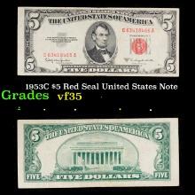 1953C $5 Red Seal United States Note Grades vf++