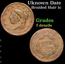 Uknown Date Braided Hair Large Cent 1c Grades f details