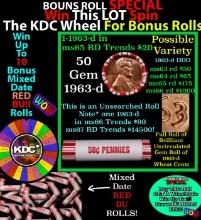 CRAZY Penny Wheel Buy THIS 1963-d solid Red BU Lincoln 1c roll & get 1-10 BU Red rolls FREE WOW