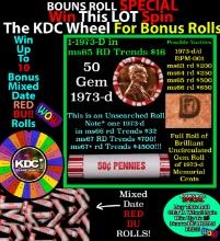 CRAZY Penny Wheel Buy THIS 1973-d solid Red BU Lincoln 1c roll & get 1-10 BU Red rolls FREE WOW