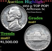 ***Auction Highlight*** 1951-p Jefferson Nickel TOP POP! 5c Graded ms67 By SEGS (fc)