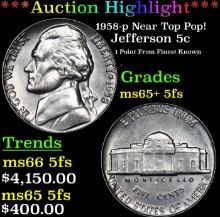 ***Auction Highlight*** 1958-p Jefferson Nickel Near Top Pop! 5c Graded GEM+ 5fs By USCG (fc)