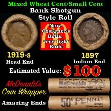 Small Cent Mixed Roll Orig Brandt McDonalds Wrapper, 1919-s Lincoln Wheat end, 1897 Indian other end