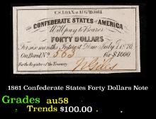 1861 Confederate States Forty Dollars Note Grades Choice AU/BU Slider