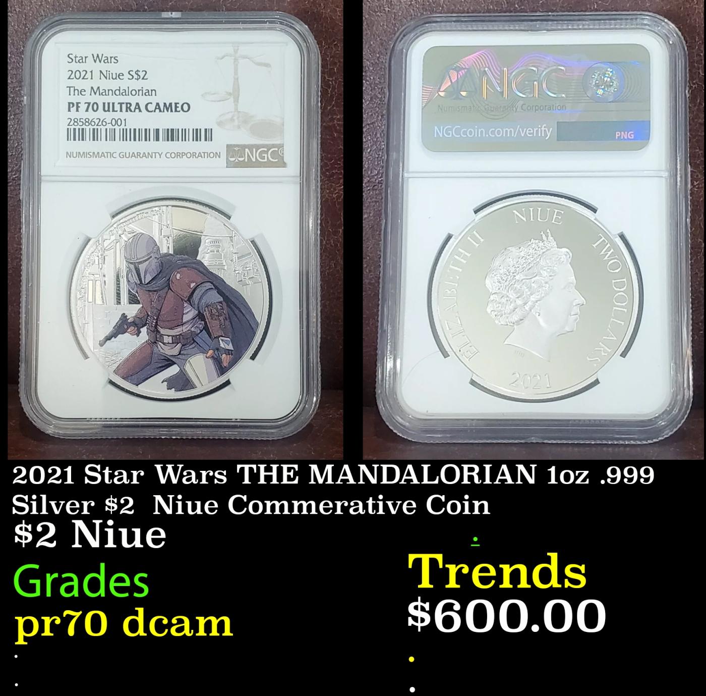 NGC  2021 Star Wars THE MANDALORIAN 1oz .999 Silver $2  Niue Commerative Coin Proof pr70 dcam NGC