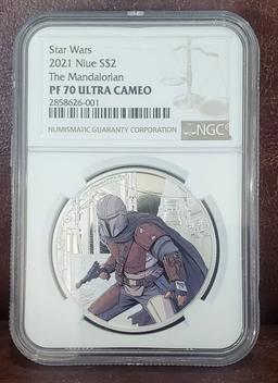 NGC  2021 Star Wars THE MANDALORIAN 1oz .999 Silver $2  Niue Commerative Coin Proof pr70 dcam NGC