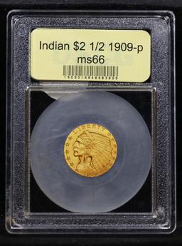*Highlight* 1909-p Gold Indian Quarter Eagle Near Top Pop! $2 1/2 GEM+ Unc USCG (fc)