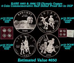 RARE 1995 & 1996 US Olympic Games 4 Coin Commemorative Half Dollar Proof Set in OGP