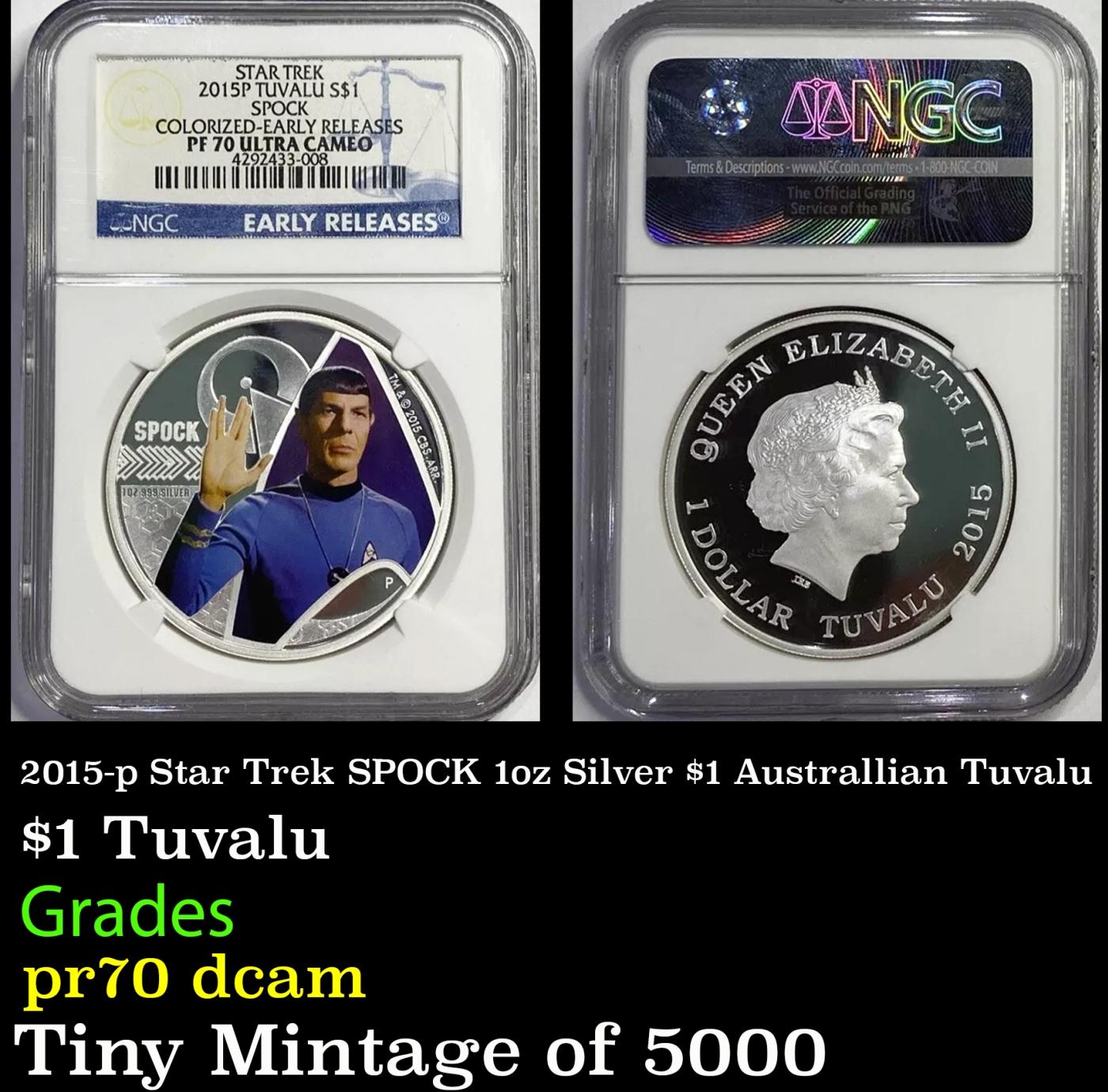 NGC  2015-p Star Trek SPOCK 1oz Silver $1 Australlian Tuvalu Proof pr70 dcam NGC