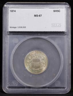 *Highlight* 1874 Shield Nickel TOP POP! 5c ms67 SEGS (fc)