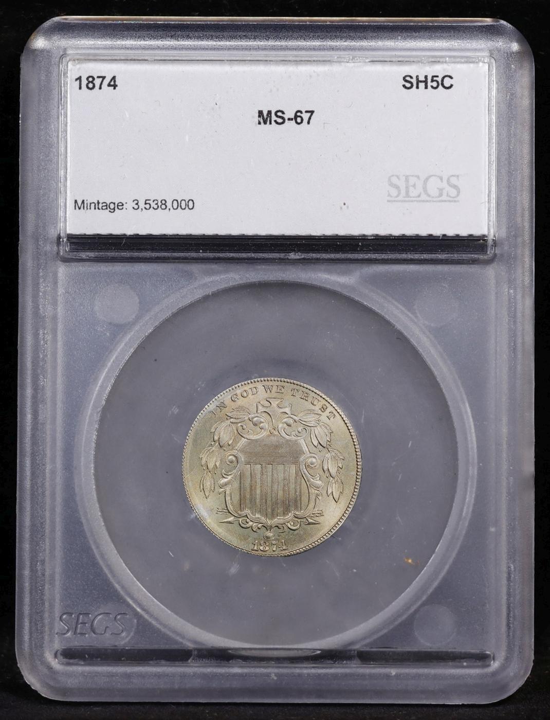 *Highlight* 1874 Shield Nickel TOP POP! 5c ms67 SEGS (fc)