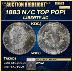 *Highlight* 1883 N/C Liberty Nickel TOP POP! 5c ms68 SEGS (fc)