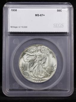 *Highlight* 1938-p Walking Liberty Half Dollar Near Top Pop! 50c ms67+ SEGS (fc)