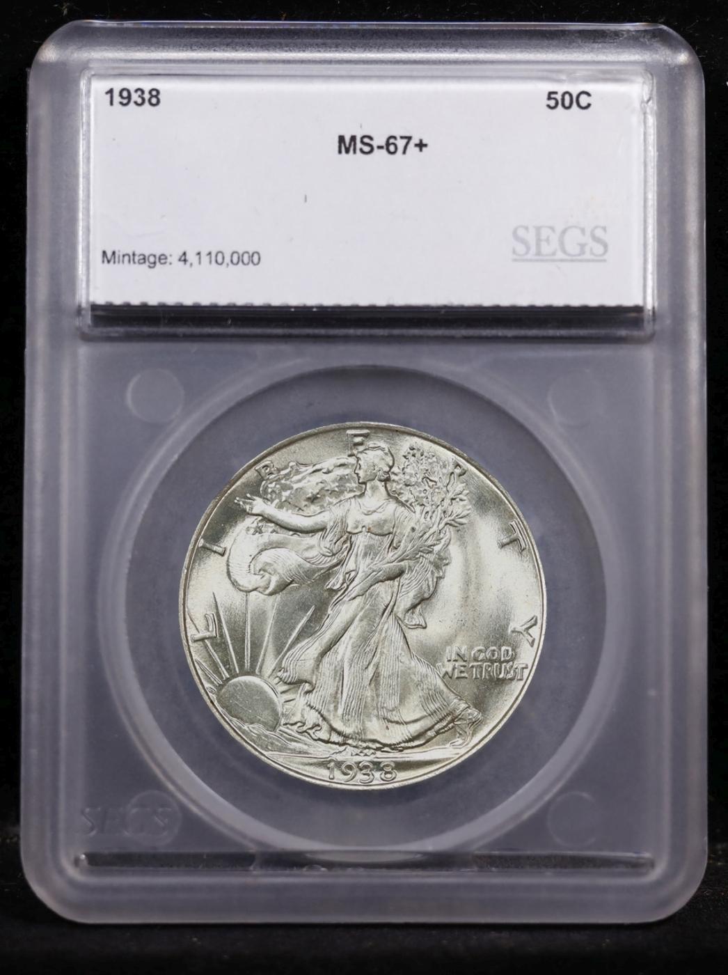 *Highlight* 1938-p Walking Liberty Half Dollar Near Top Pop! 50c ms67+ SEGS (fc)