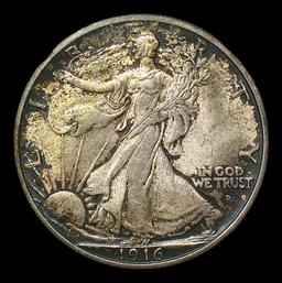 *Highlight* 1916-d Walking Liberty Half Dollar Colorfully Toned 50c ms64+ SEGS (fc)