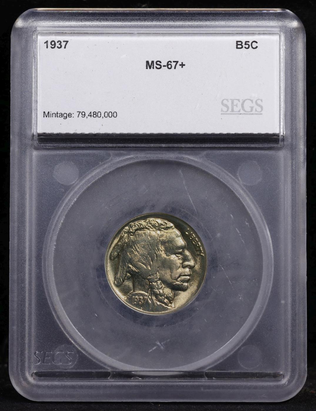 *Highlight* 1937-p Buffalo Nickel Near Top Pop! 5c ms67+ SEGS (fc)