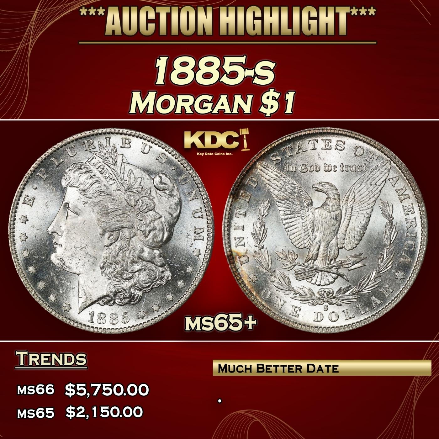 1885-s Morgan Dollar $1 ms65+ SEGS