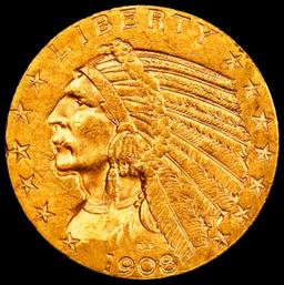 IO 1908-d Gold Indian Half Eagle $5 ms64 USCG