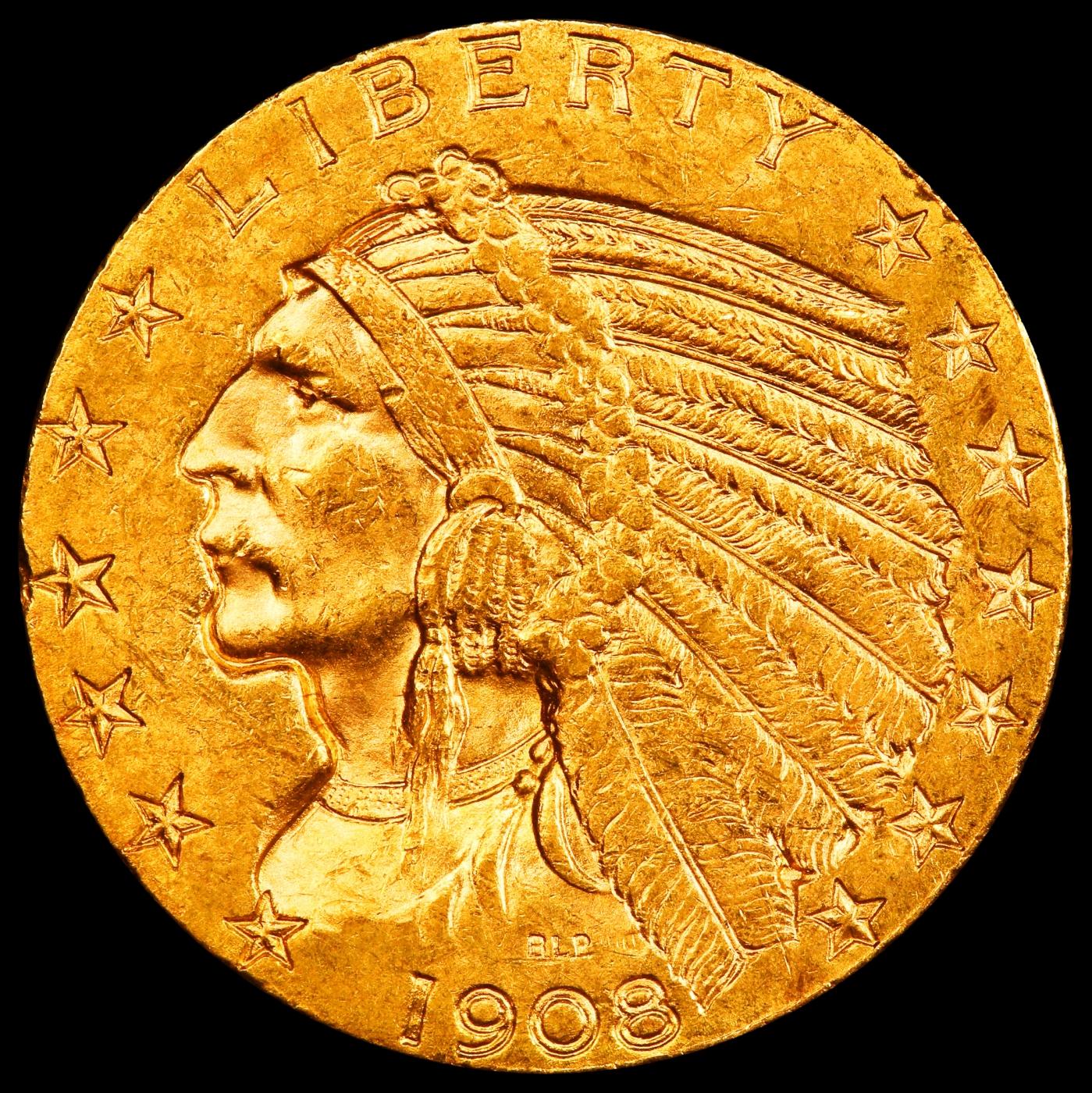 IO 1908-d Gold Indian Half Eagle $5 ms64 USCG
