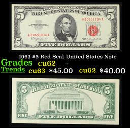 1963 $5 Red Seal United States Note Grades Select CU