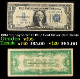 1934 "Funnyback" $1 Blue Seal Silver Certificate Grades vf++