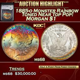 YC 1885-o Morgan Dollar Monster Rainbow Toned Near Top Pop! $1 ms68 SEGS