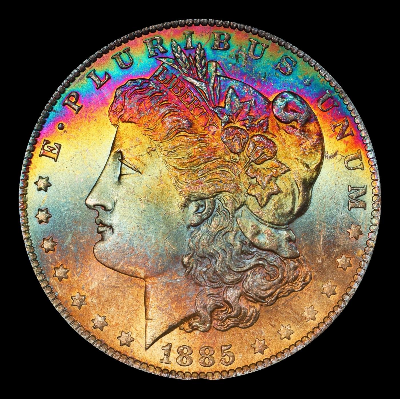 YC 1885-o Morgan Dollar Monster Rainbow Toned Near Top Pop! $1 ms68 SEGS