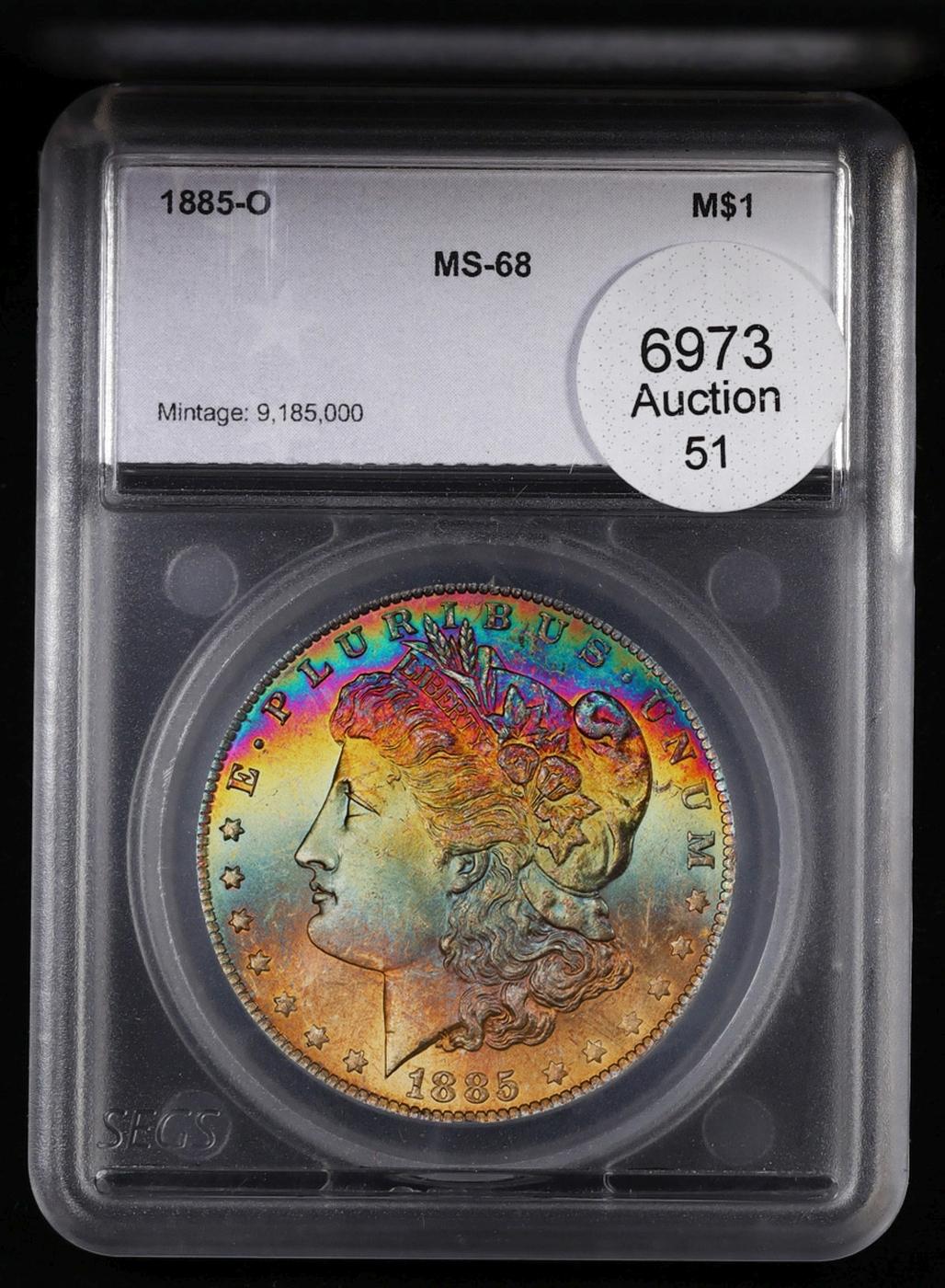 YC 1885-o Morgan Dollar Monster Rainbow Toned Near Top Pop! $1 ms68 SEGS
