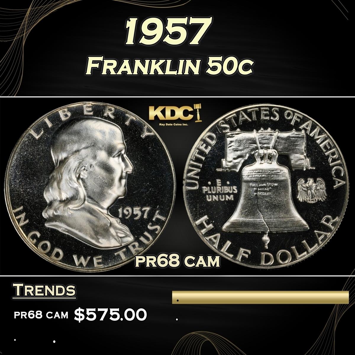 1957 Proof Franklin Half Dollar 50c Grades pr68 cam