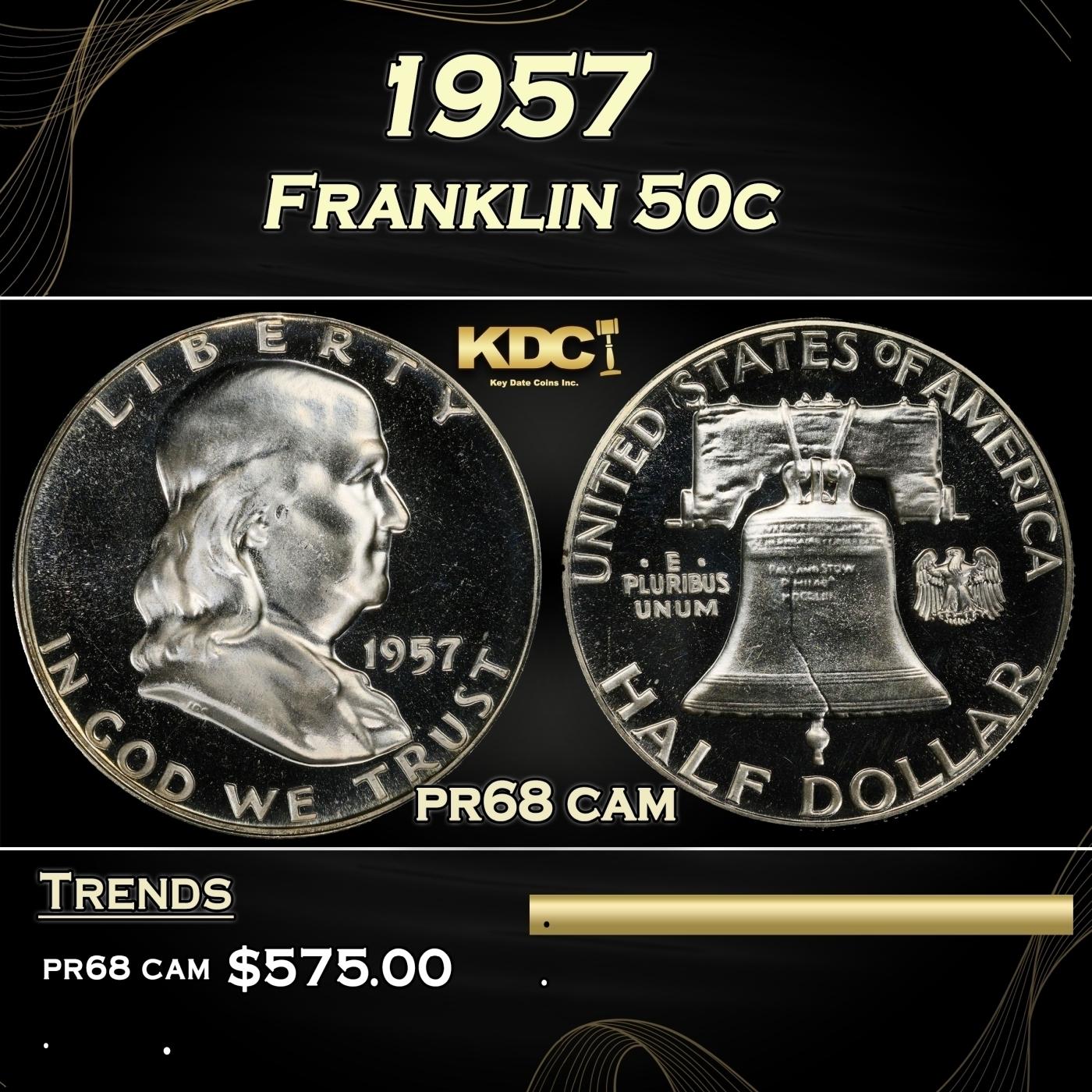 1957 Proof Franklin Half Dollar 50c Grades pr68 cam