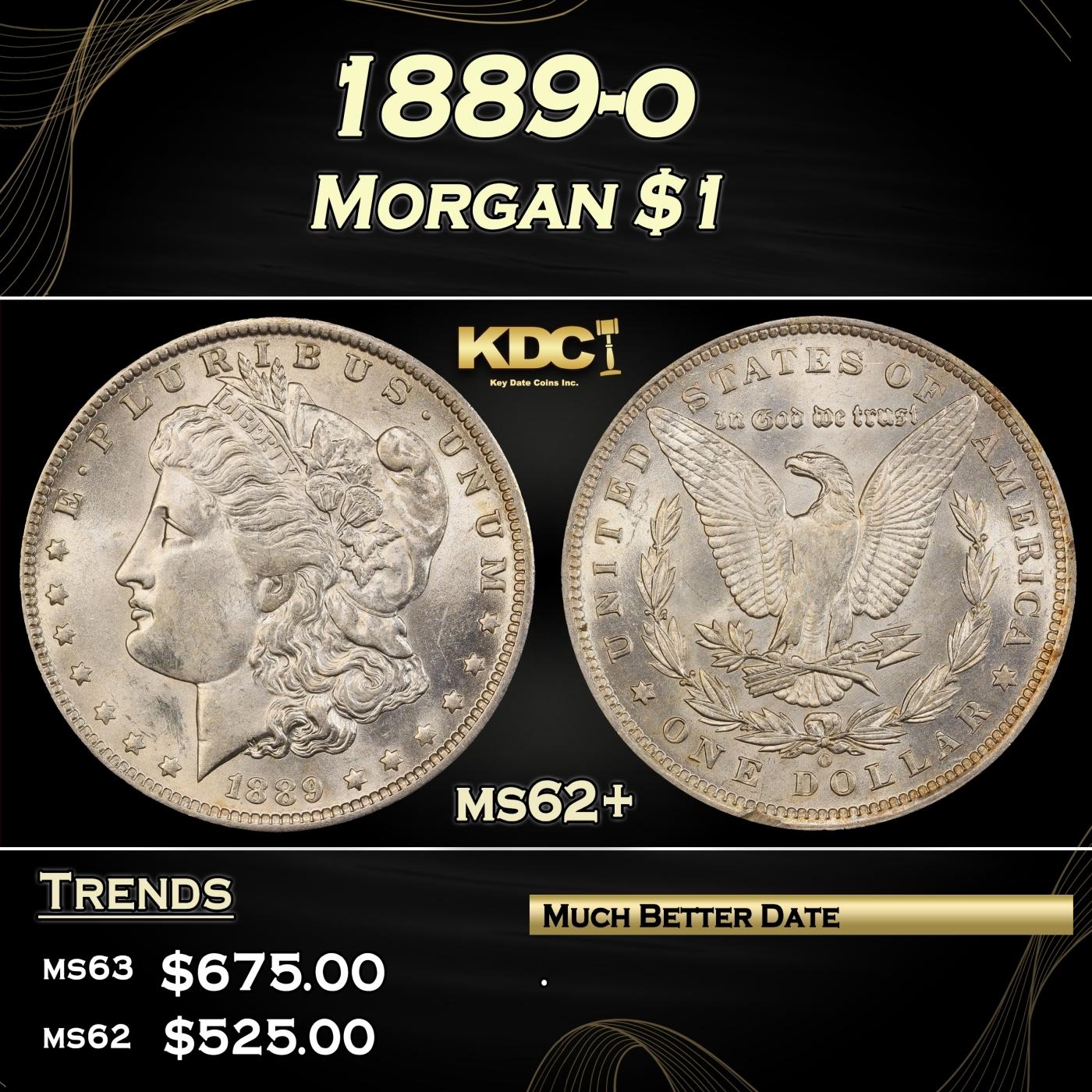 IO 1889-o Morgan Dollar $1 Grades ms62+