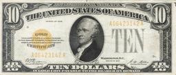 1928 $10 Gold Certificate Signatures Woods/Mellon Grades Select AU