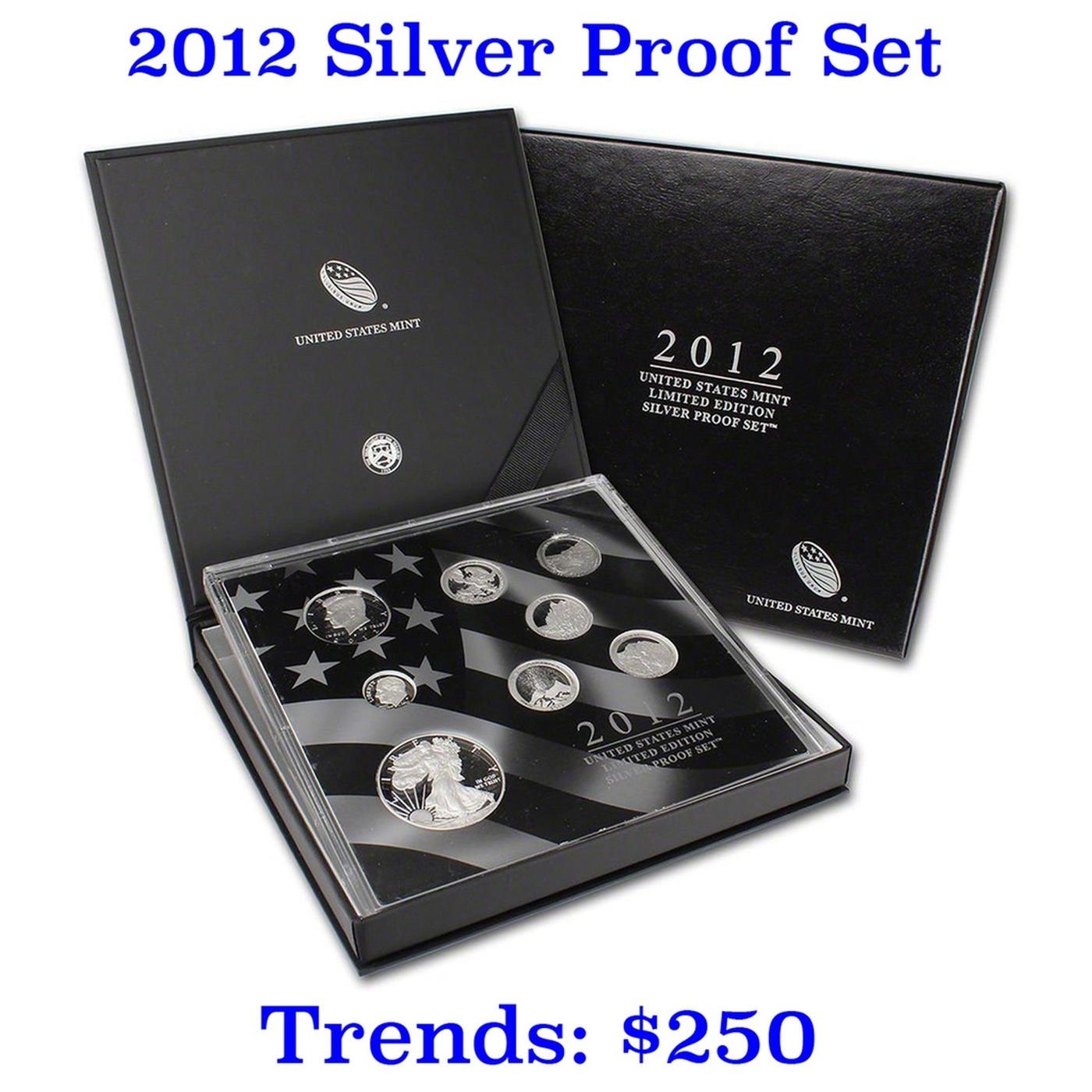 ***RARE First Year Of Issue 2012 United States Mint Limited Edition Silver Proof Set 8 coins, Over 2