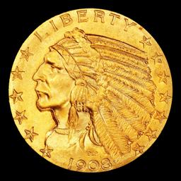 IE 1908-p Gold Indian Half Eagle $5 ms66 USCG