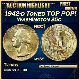 IE 1942-d Washington Quarter Toned TOP POP! 25c ms68 SEGS