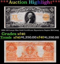 1906 $20 Large Size Gold Certificate Grades xf Signatures Napier/McClung