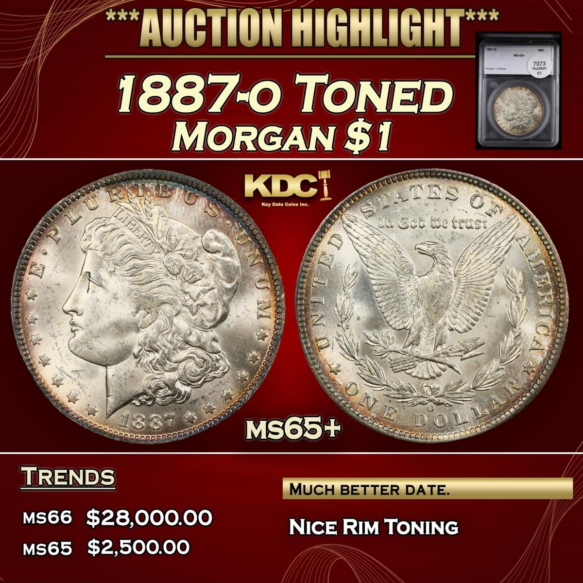 YC 1887-o Morgan Dollar Toned $1 ms65+ SEGS