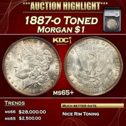 YC 1887-o Morgan Dollar Toned $1 ms65+ SEGS