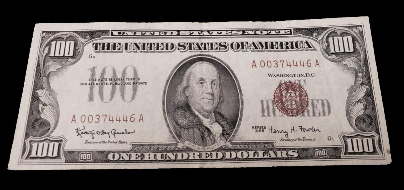 1966 $100 Red Seal United States Note Grades Select AU