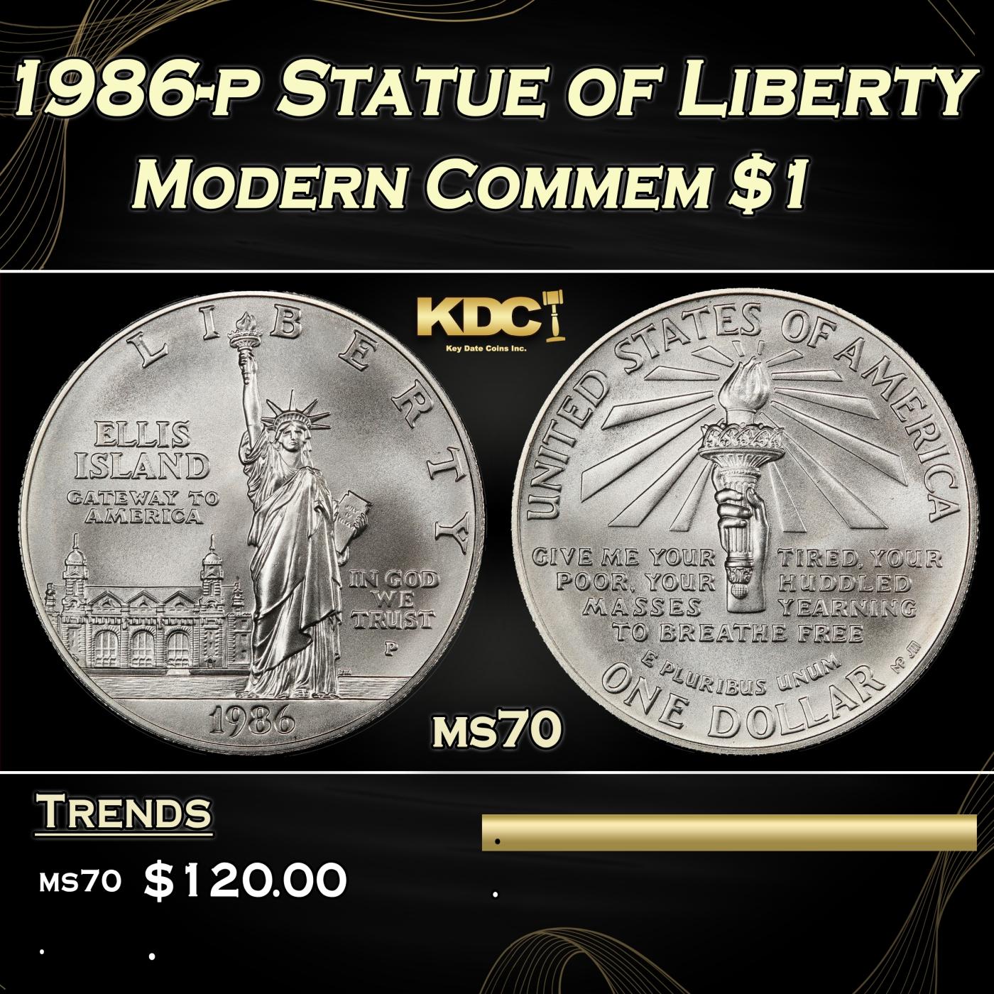 1986-p Statue of Liberty Modern Commem Dollar $1 ms70 SEGS