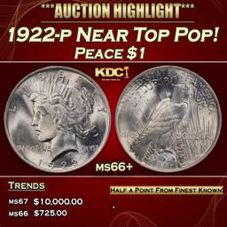 1922-p Peace Dollar Near Top Pop! $1 ms66+ SEGS