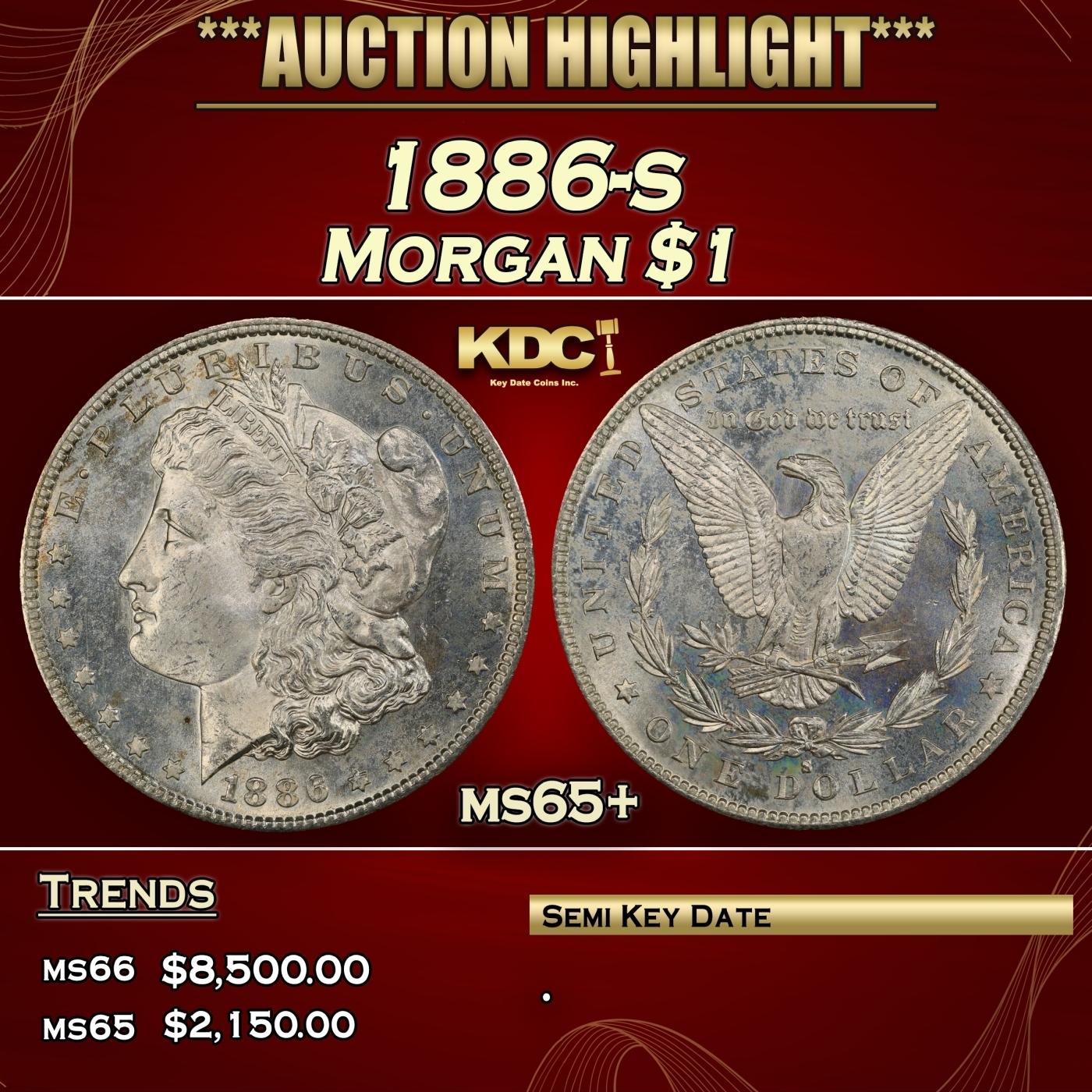 1886-s Morgan Dollar $1 ms65+ SEGS