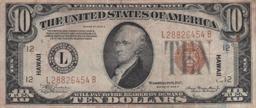 1934A $10 FRN Hawaii WWII Emergency Currency Grades Select AU