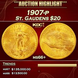 1907-p Gold St. Gaudens Double Eagle $20 ms66+ SEGS