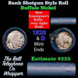 Buffalo Nickel Shotgun Roll in Old Bank Style 'Bell Telephone' Wrapper 1920 & d Mint Ends
