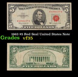 1963 $5 Red Seal United States Note Grades vf++