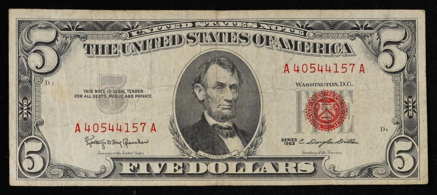 1963 $5 Red Seal United States Note Grades vf++