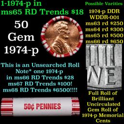 BU Shotgun Lincoln 1c roll, 1974-p 50 pcs Bank Wrapper 50c