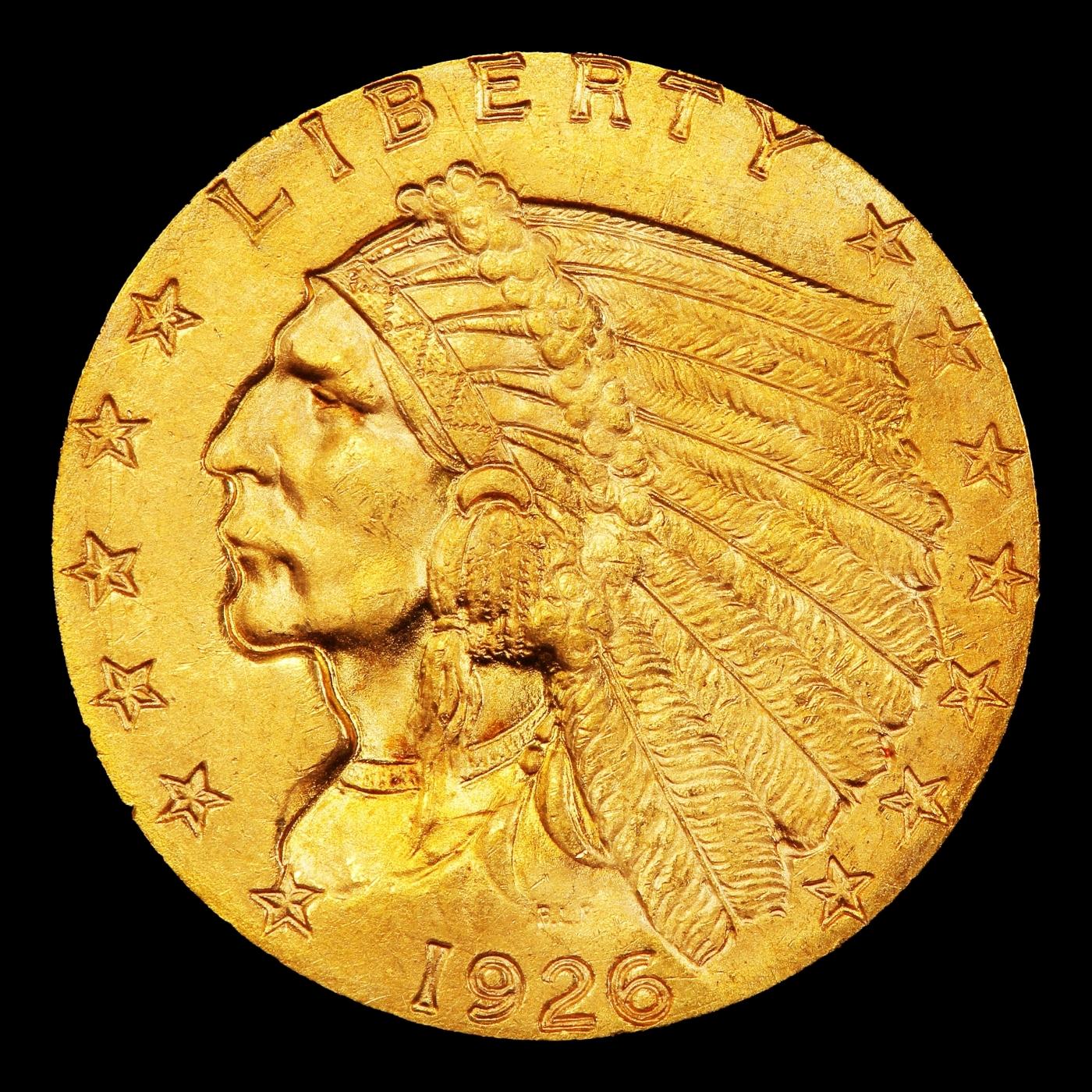 *Highlight* 1926-p Gold Indian Quarter Eagle TOP POP! $2 1/2 GEM++ Unc USCG (fc)